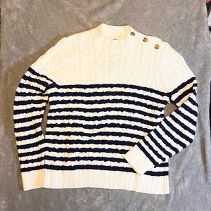 NEW Lands End Sweater Women XL Blue Drifter Cable Fisherman Nautical Coastal NWT